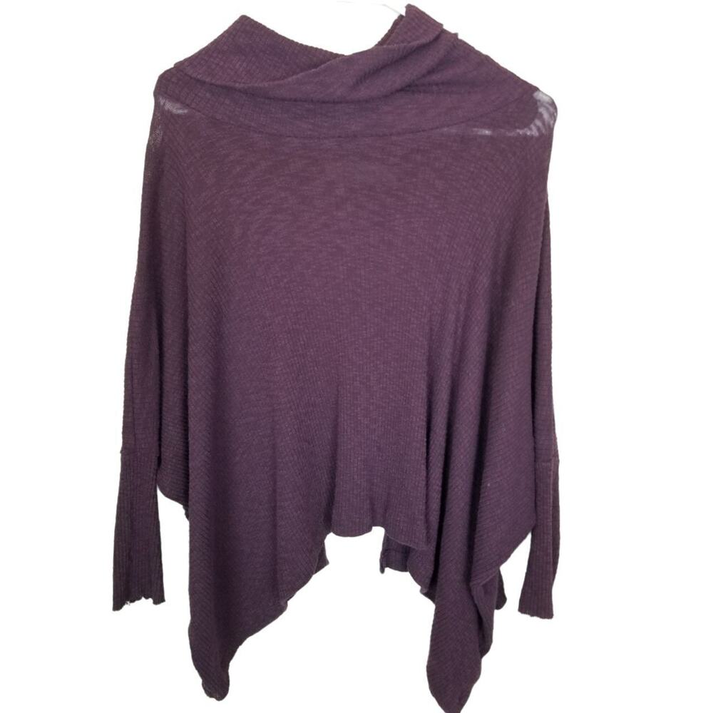 Free People Beach Womens Ribbed Cowl Neck Top Sz XS Oversized Stretch Split Back